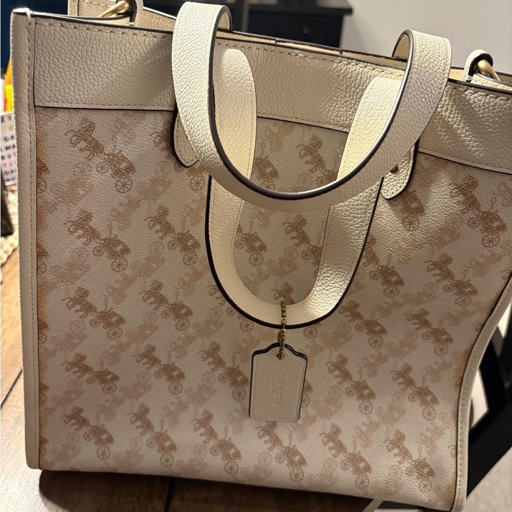 Coach Cream and Tan Monogram Tote